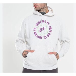 Nike Men's Just Do It Print Fleece Pullover Hoodie Sweatshirt gray Small